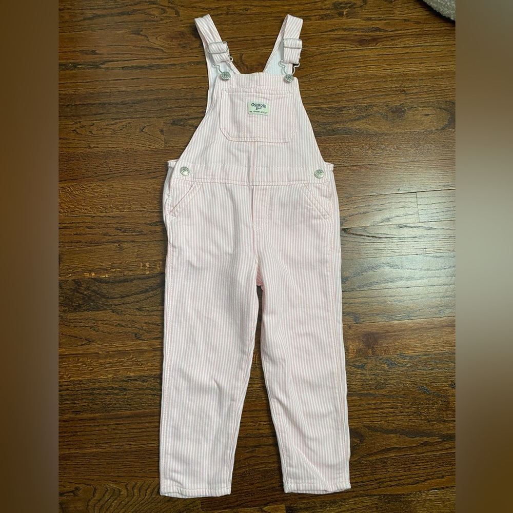 OshKosh B'gosh- toddler girl Overalls 4T pink stripe spring summer pinstripe